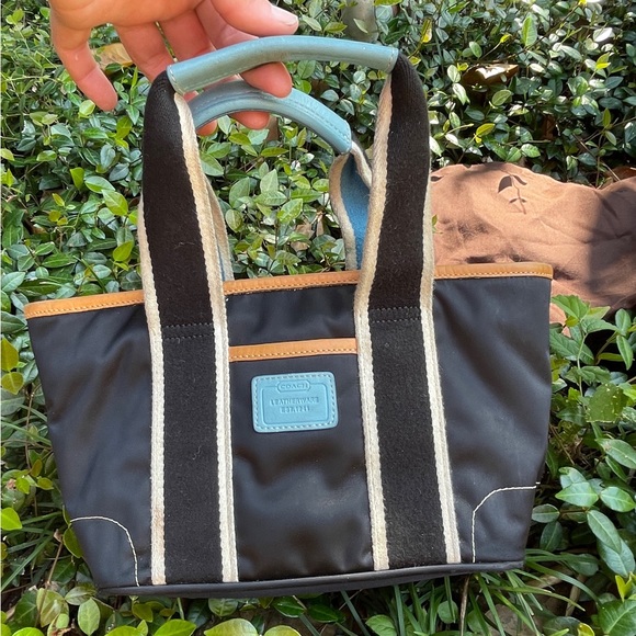 Coach Hampton 1941 Ladybug Blue Black Nylon
Leather Trim Mini Tote Bag - Picture 1 of 11
